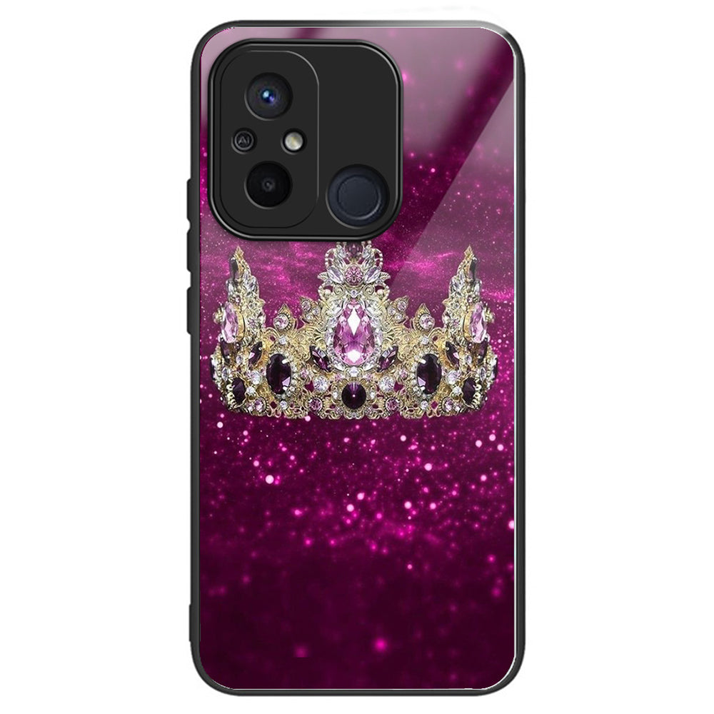 Phone Case for Xiaomi Redmi 12C 4G Resistant TPU+Tempered Glass Cover Pattern Design - Columns Crown