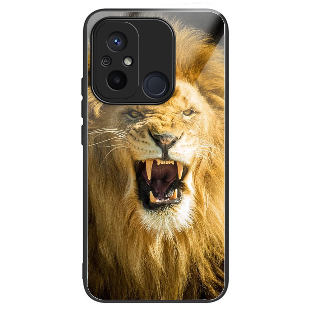 Phone Case for Xiaomi Redmi 12C 4G Resistant TPU+Tempered Glass Cover Pattern Design - Columns Crown