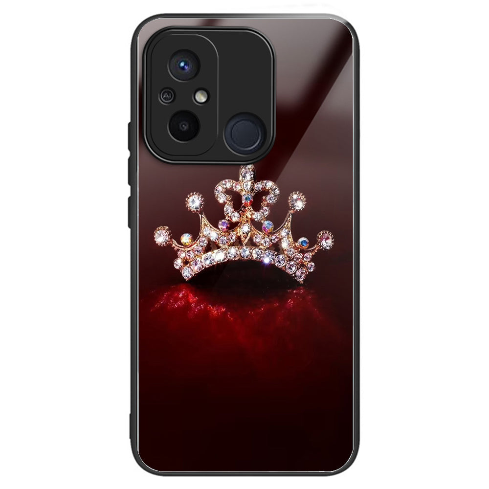 Phone Case for Xiaomi Redmi 12C 4G Resistant TPU+Tempered Glass Cover Pattern Design - Columns Crown