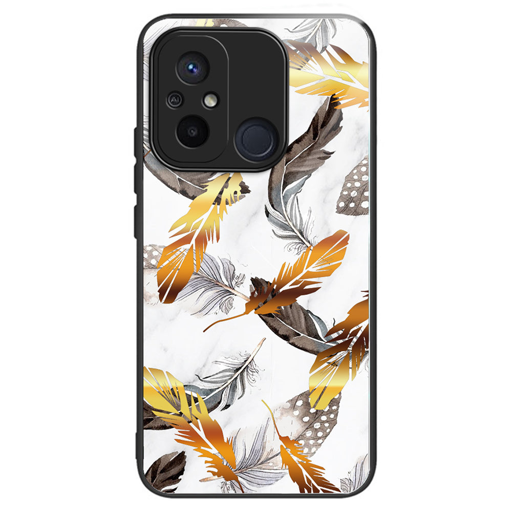 Phone Case for Xiaomi Redmi 12C 4G Resistant TPU+Tempered Glass Cover Pattern Design - Columns Crown