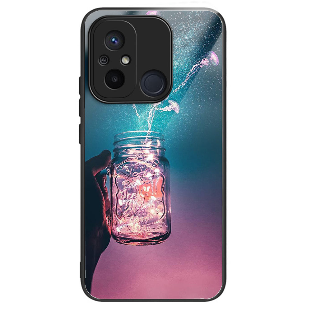 Phone Case for Xiaomi Redmi 12C 4G Resistant TPU+Tempered Glass Cover Pattern Design - Columns Crown