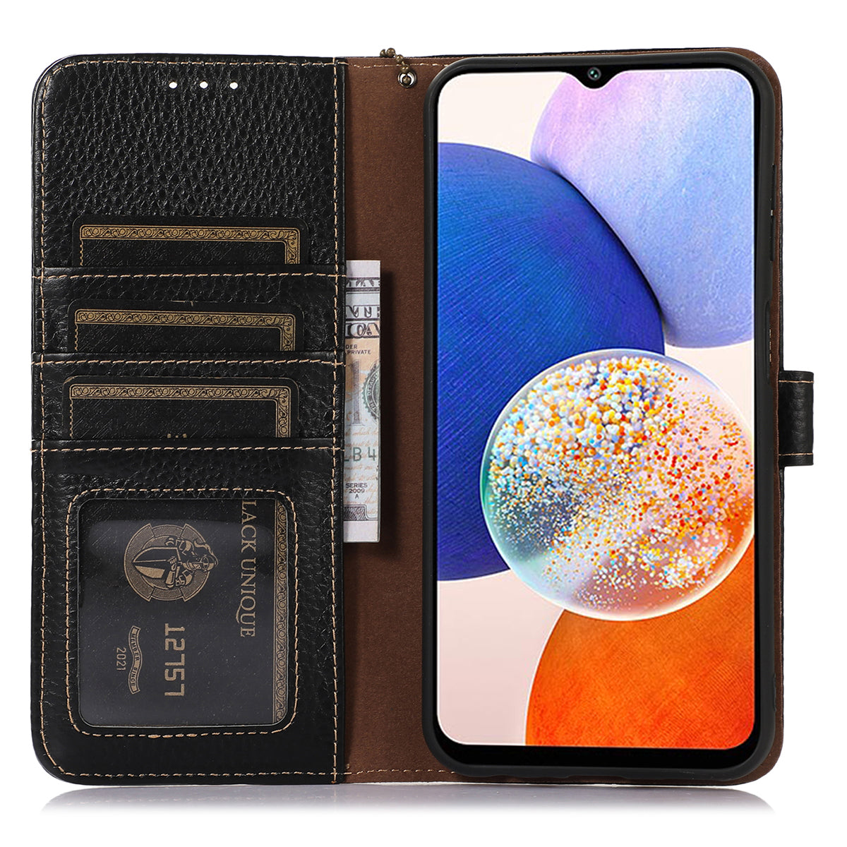 For Samsung Galaxy Xcover7 RFID Blocking Phone Case Genuine Cow Leather Cover - Black