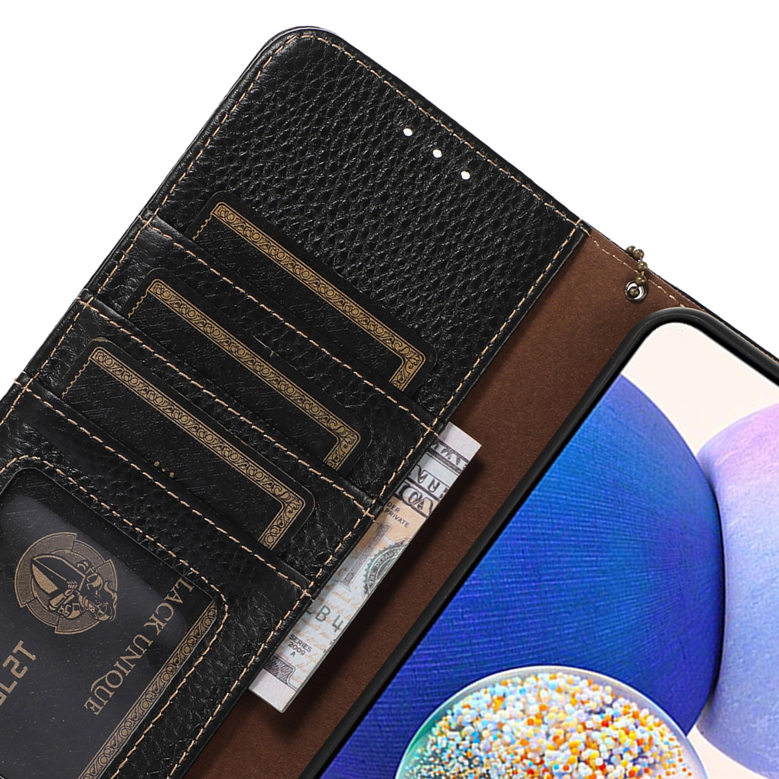 For Samsung Galaxy Xcover7 RFID Blocking Phone Case Genuine Cow Leather Cover - Black