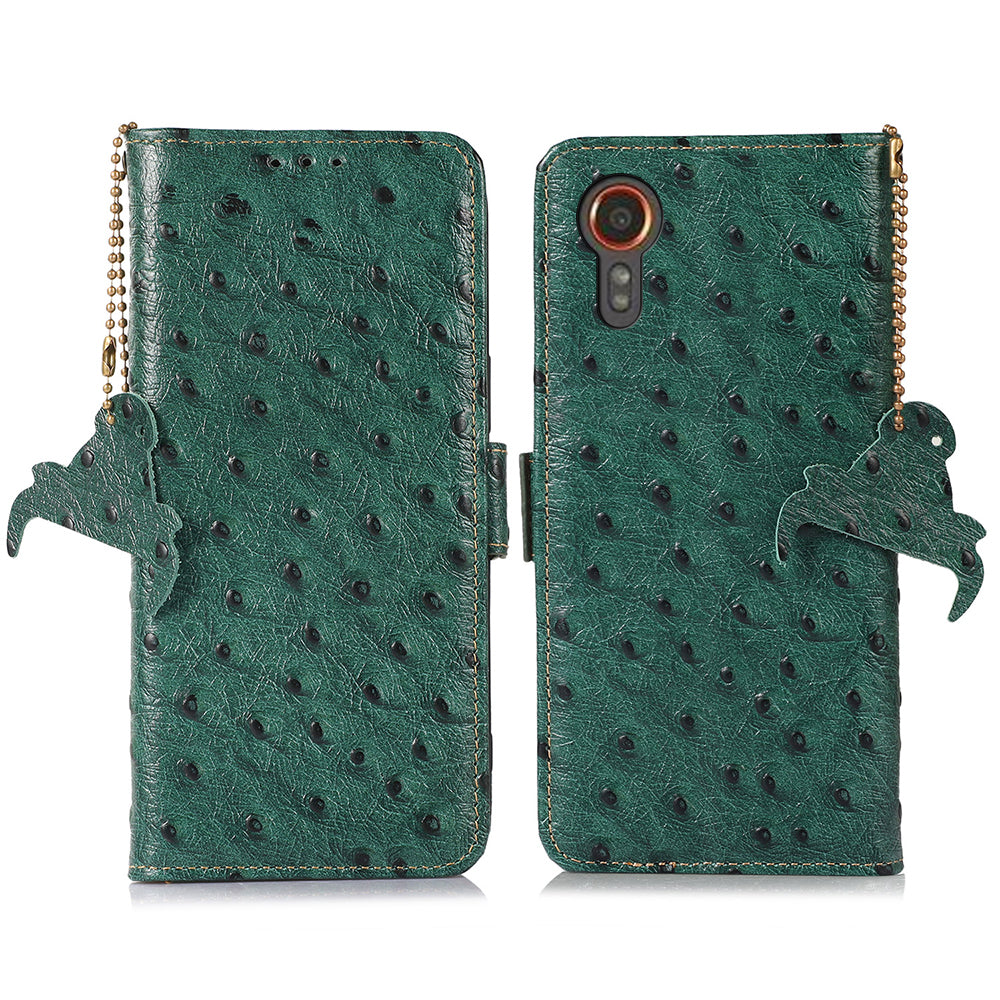 For Samsung Galaxy Xcover7 Genuine Cow Leather Case RFID Blocking Wallet Cover - Black