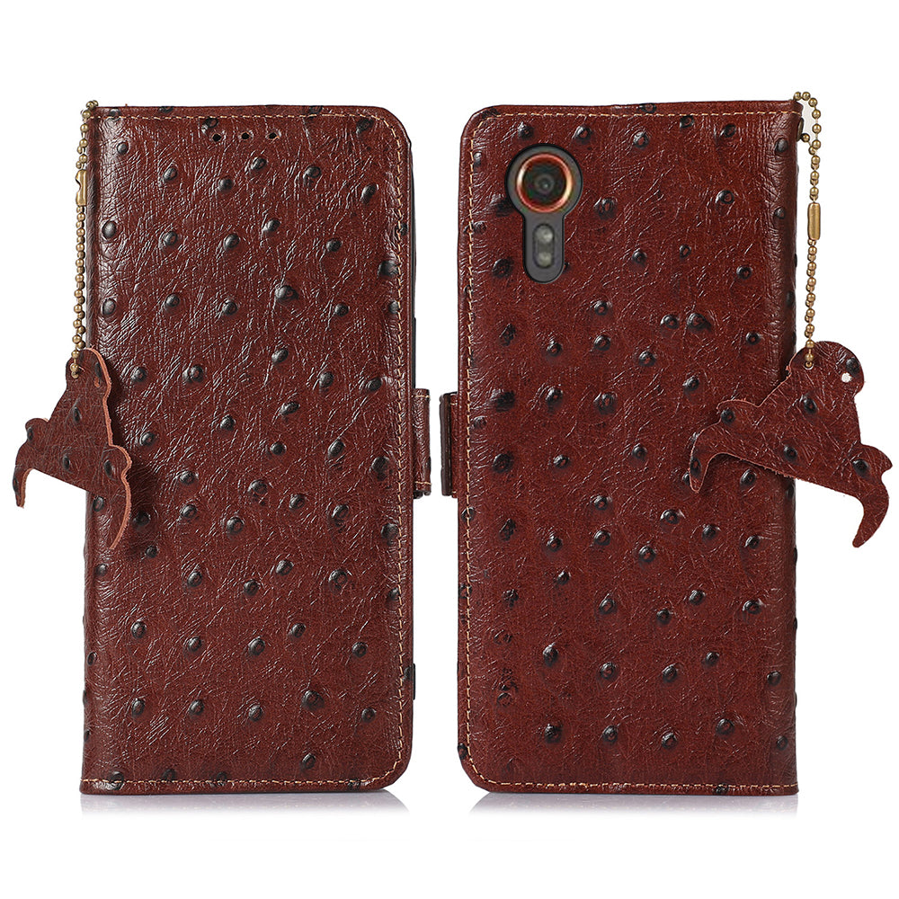 For Samsung Galaxy Xcover7 Genuine Cow Leather Case RFID Blocking Wallet Cover - Black