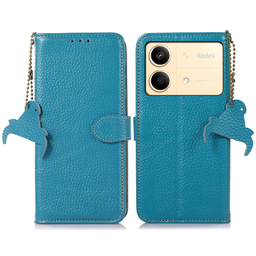 For Xiaomi Redmi Note 13R Pro 5G Genuine Cow Leather Phone Case with Card Slots - Black