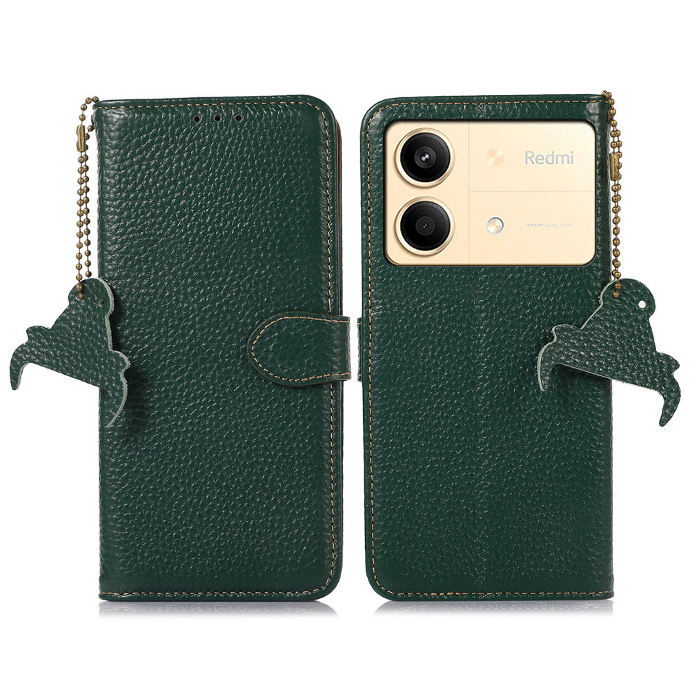 For Xiaomi Redmi Note 13R Pro 5G Genuine Cow Leather Phone Case with Card Slots - Black