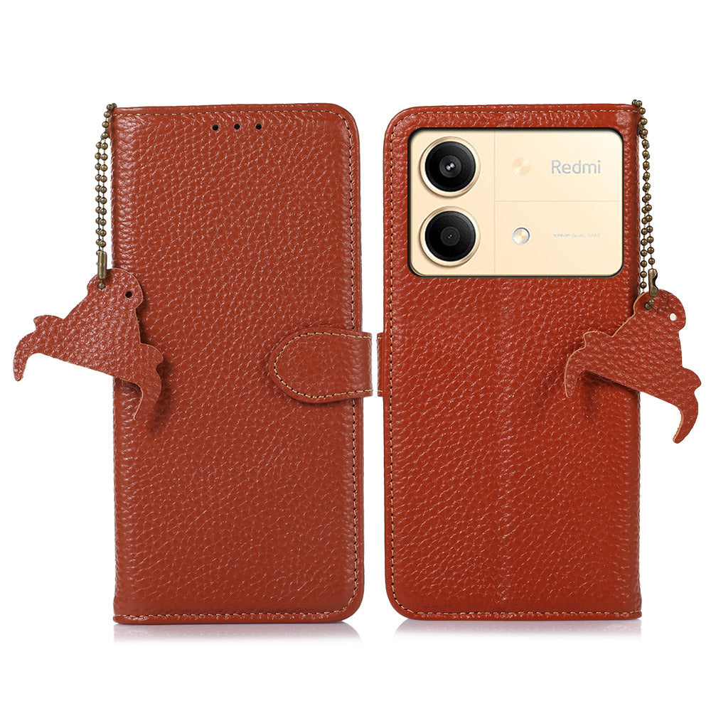 For Xiaomi Redmi Note 13R Pro 5G Genuine Cow Leather Phone Case with Card Slots - Black