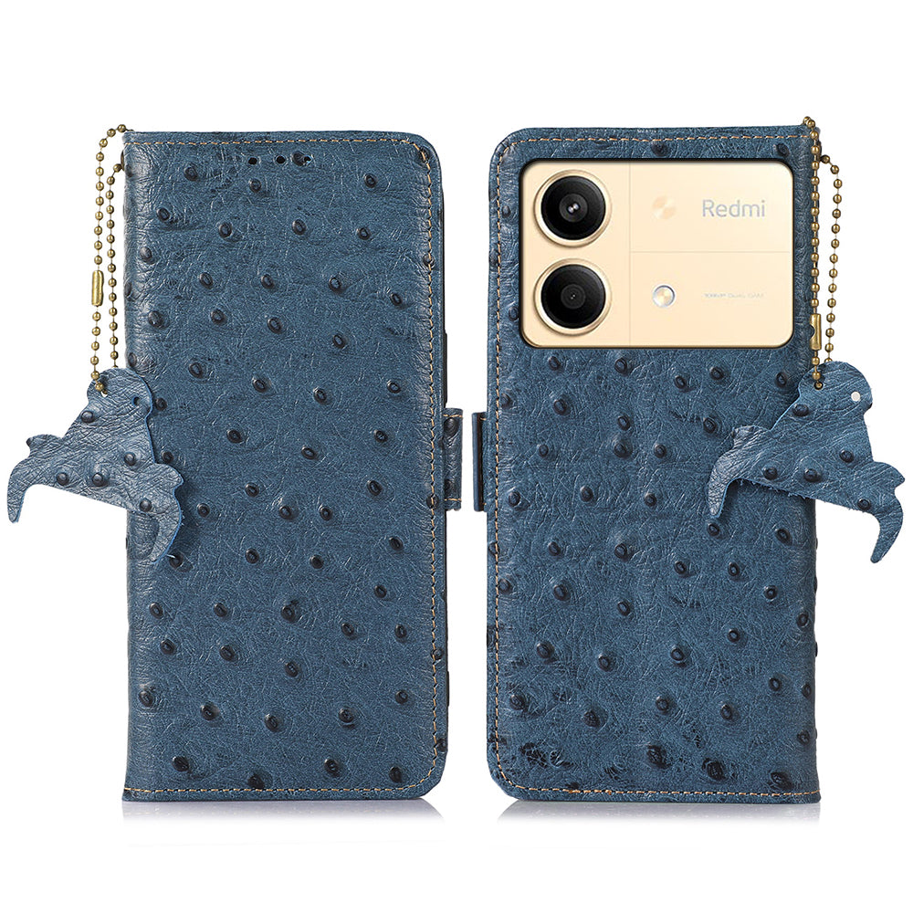 For Xiaomi Redmi Note 13R Pro 5G Wallet Case RFID Blocking Genuine Cow Leather Cover - Black