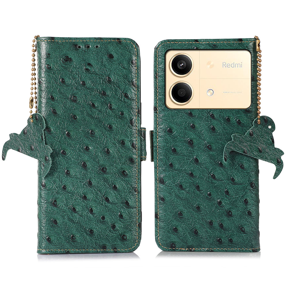 For Xiaomi Redmi Note 13R Pro 5G Wallet Case RFID Blocking Genuine Cow Leather Cover - Black