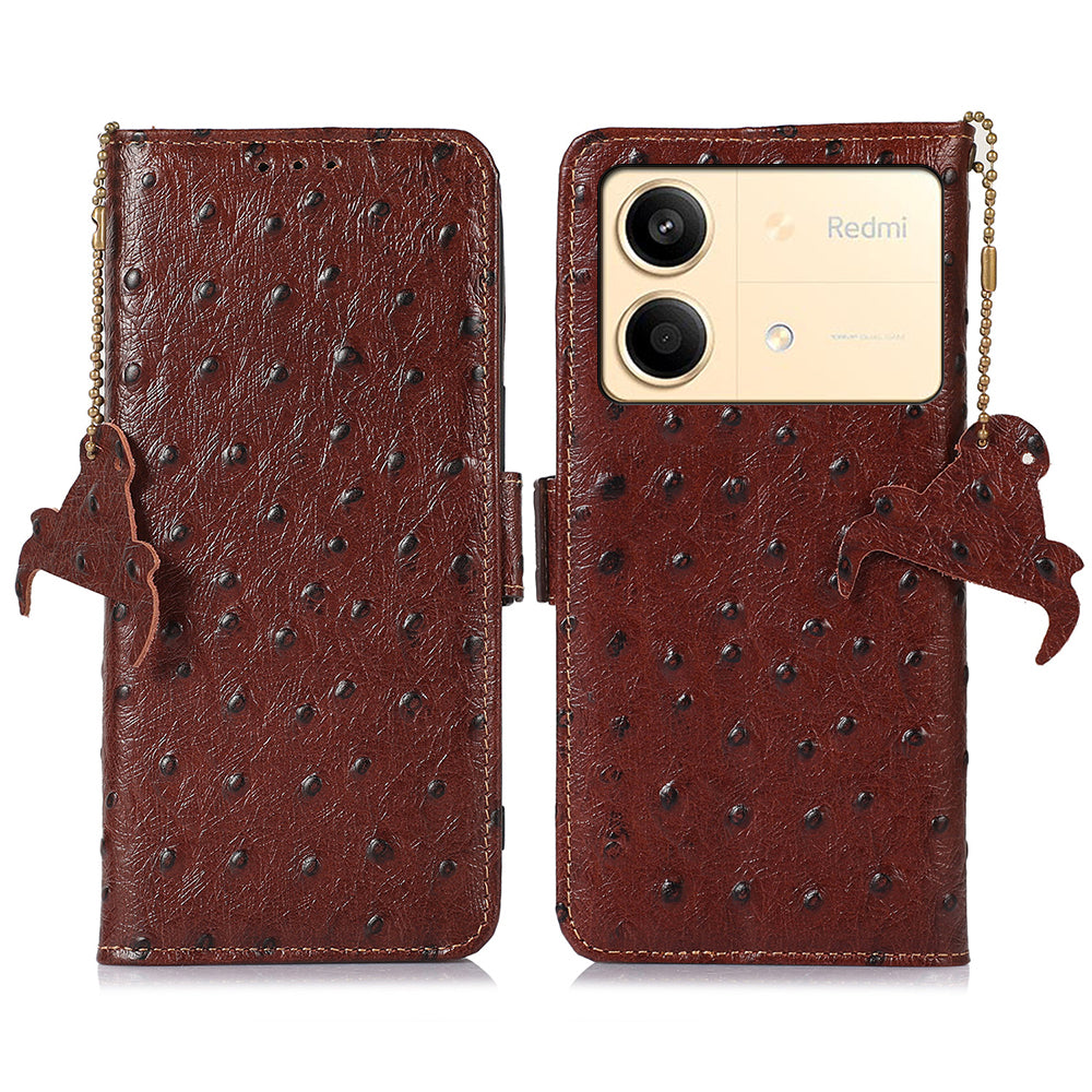 For Xiaomi Redmi Note 13R Pro 5G Wallet Case RFID Blocking Genuine Cow Leather Cover - Black