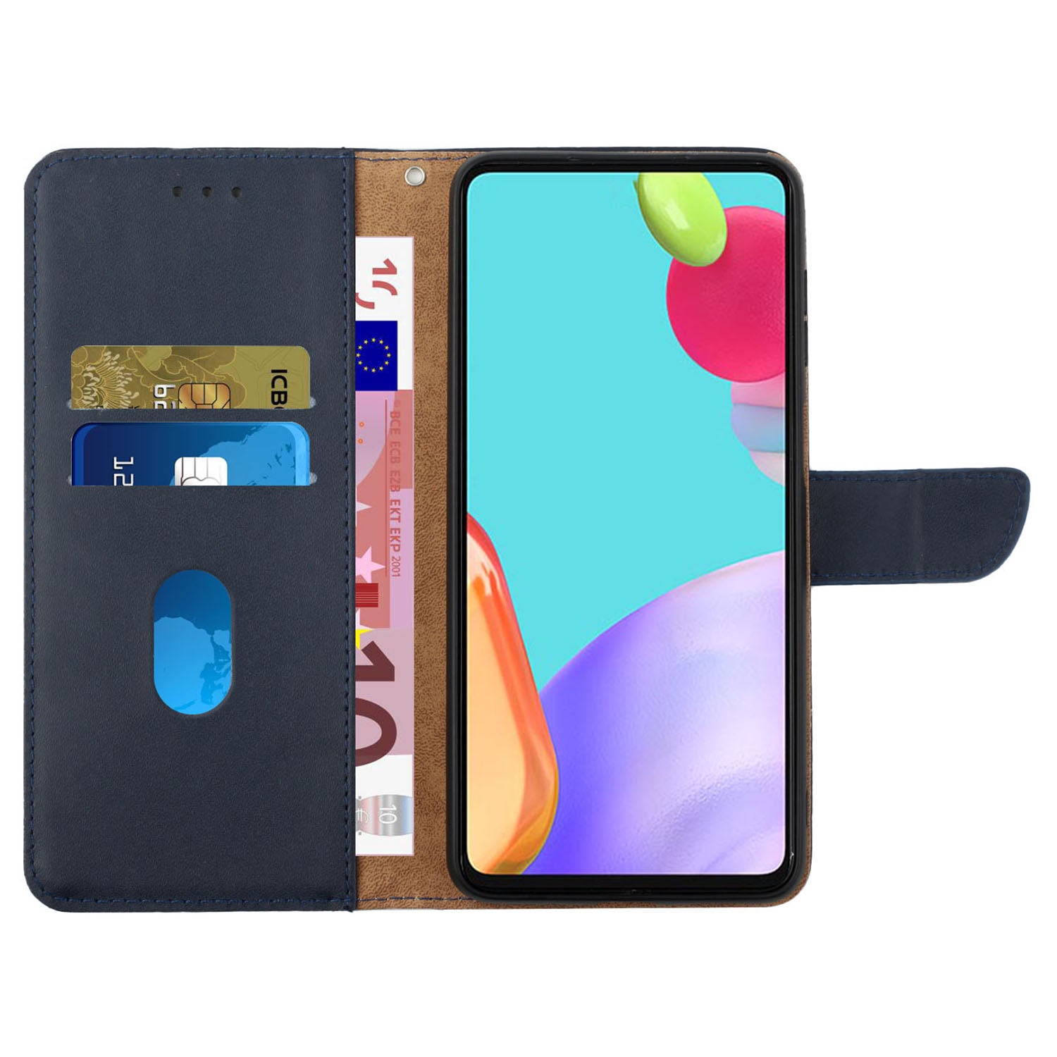 HT02 For Motorola Moto G34 5G Wallet Phone Case Nappa Texture Genuine Cow Leather Cover - Blue