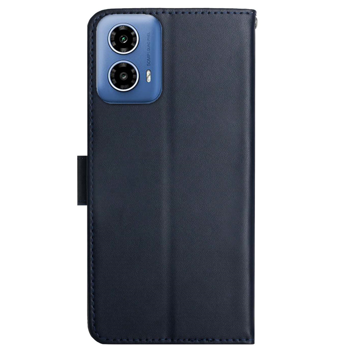 HT02 For Motorola Moto G34 5G Wallet Phone Case Nappa Texture Genuine Cow Leather Cover - Blue