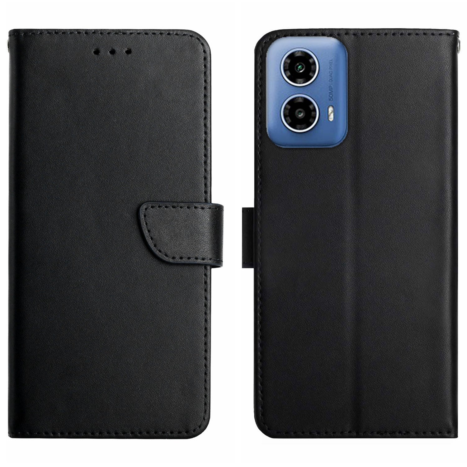 HT02 For Motorola Moto G34 5G Wallet Phone Case Nappa Texture Genuine Cow Leather Cover - Blue