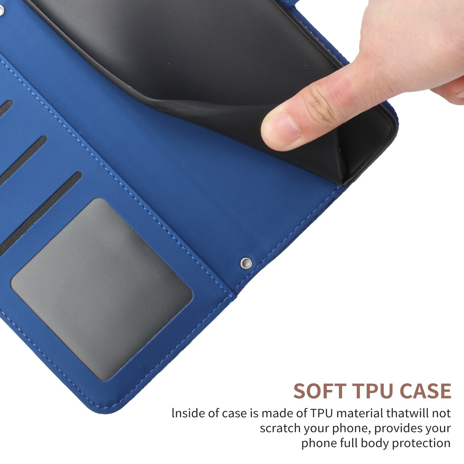 HT03 For Motorola Moto G34 5G Crossbody Case PU Leather+TPU Wallet Stand Phone Cover - Blue