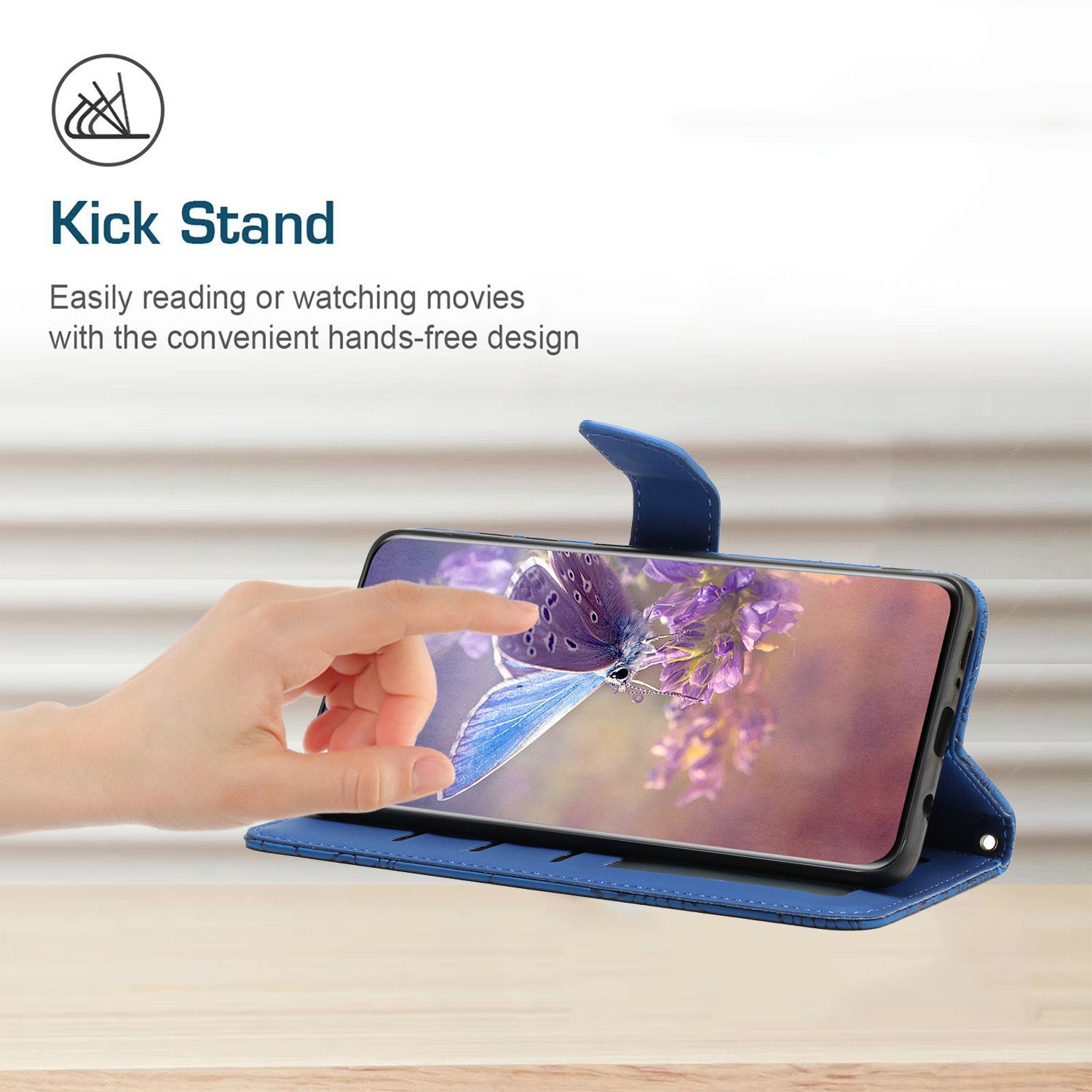 HT03 For Motorola Moto G34 5G Crossbody Case PU Leather+TPU Wallet Stand Phone Cover - Blue