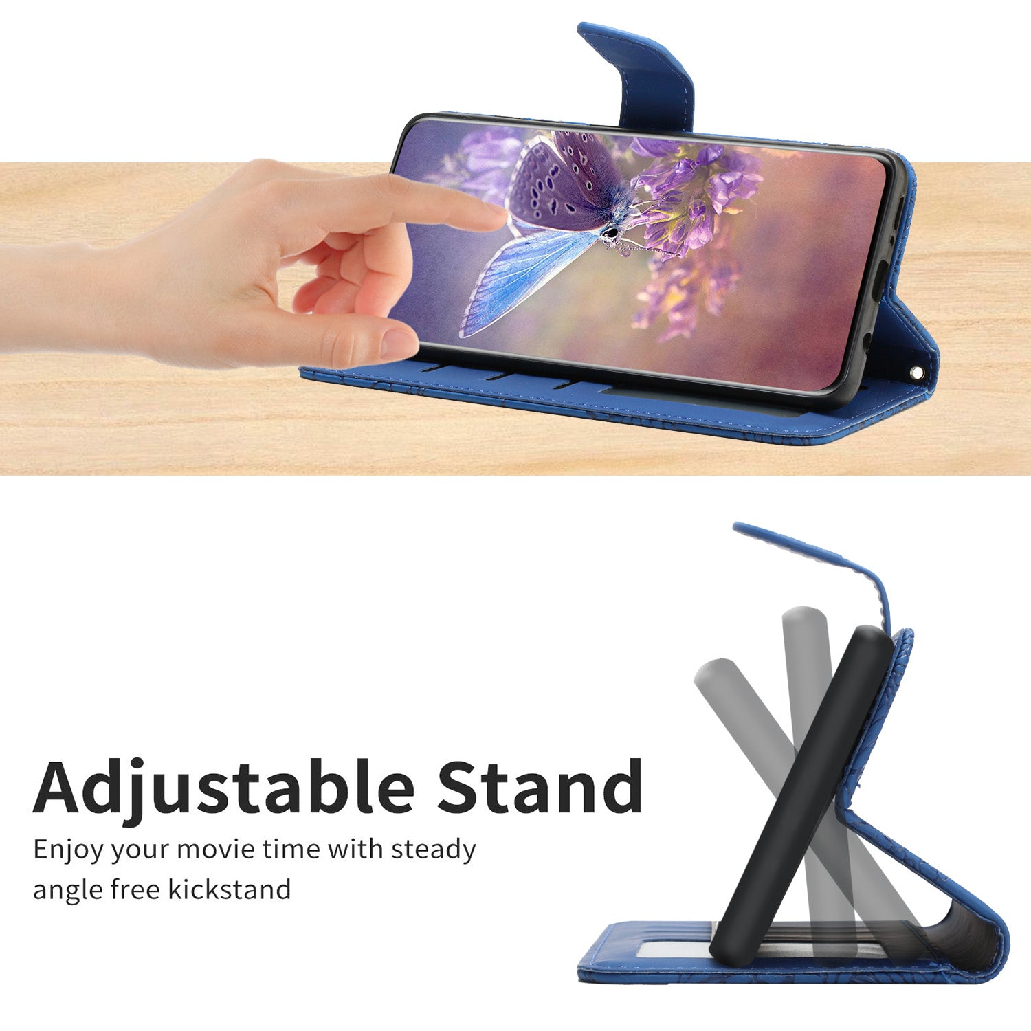 HT03 For Motorola Moto G34 5G Crossbody Case PU Leather+TPU Wallet Stand Phone Cover - Blue