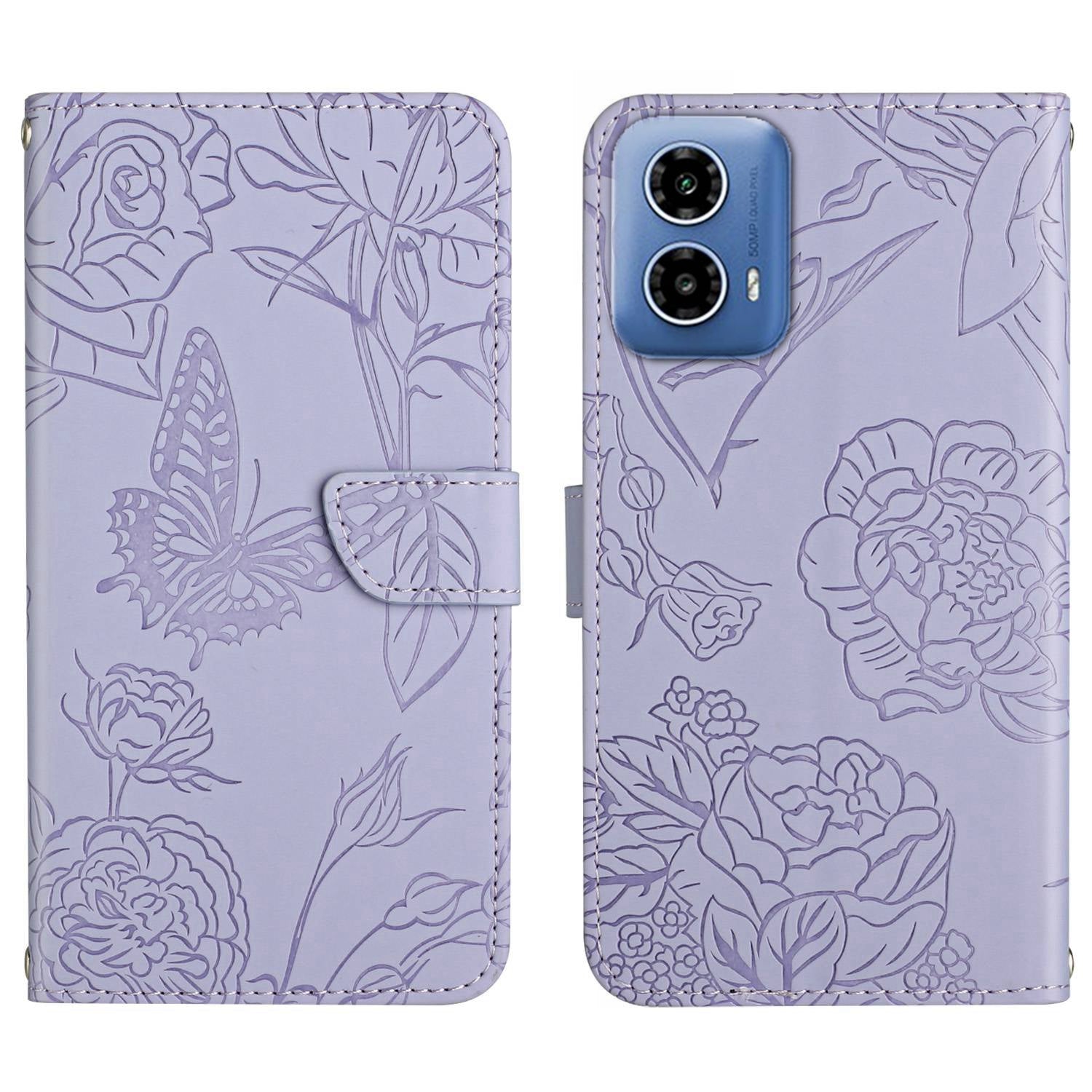 HT03 For Motorola Moto G34 5G Crossbody Case PU Leather+TPU Wallet Stand Phone Cover - Blue
