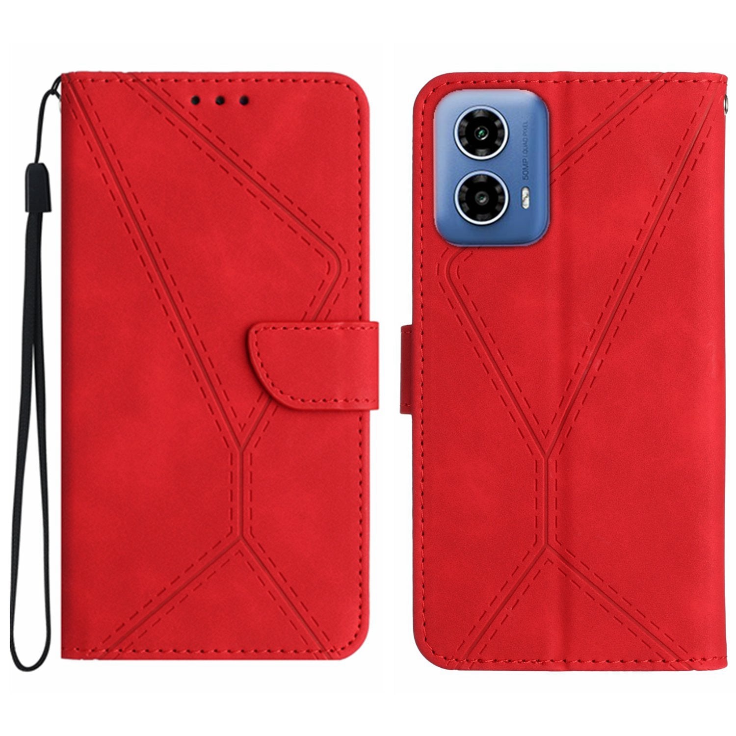HT05 For Motorola Moto G34 5G Case Skin-touch Leather Imprinted Lines Phone Cover - Brown
