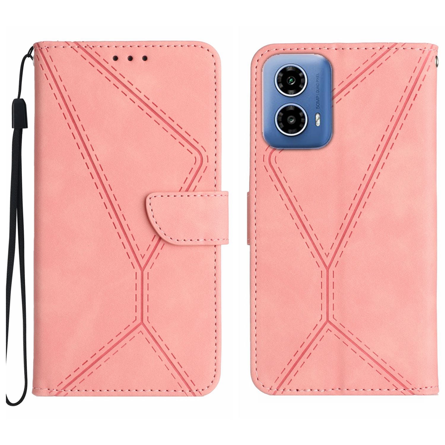 HT05 For Motorola Moto G34 5G Case Skin-touch Leather Imprinted Lines Phone Cover - Brown