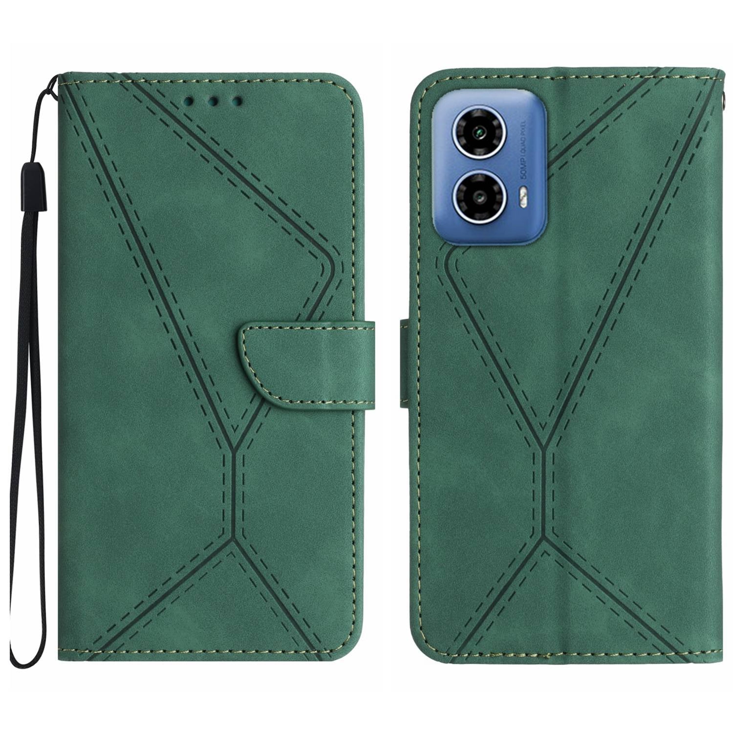 HT05 For Motorola Moto G34 5G Case Skin-touch Leather Imprinted Lines Phone Cover - Brown