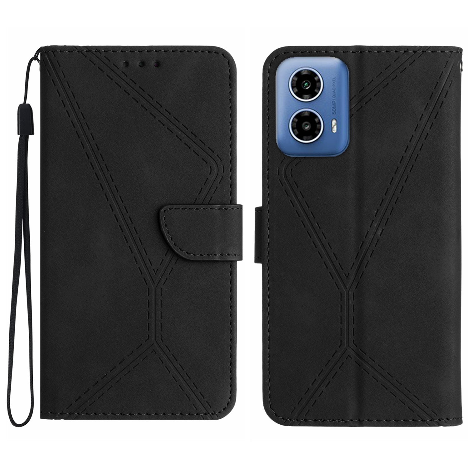 HT05 For Motorola Moto G34 5G Case Skin-touch Leather Imprinted Lines Phone Cover - Brown