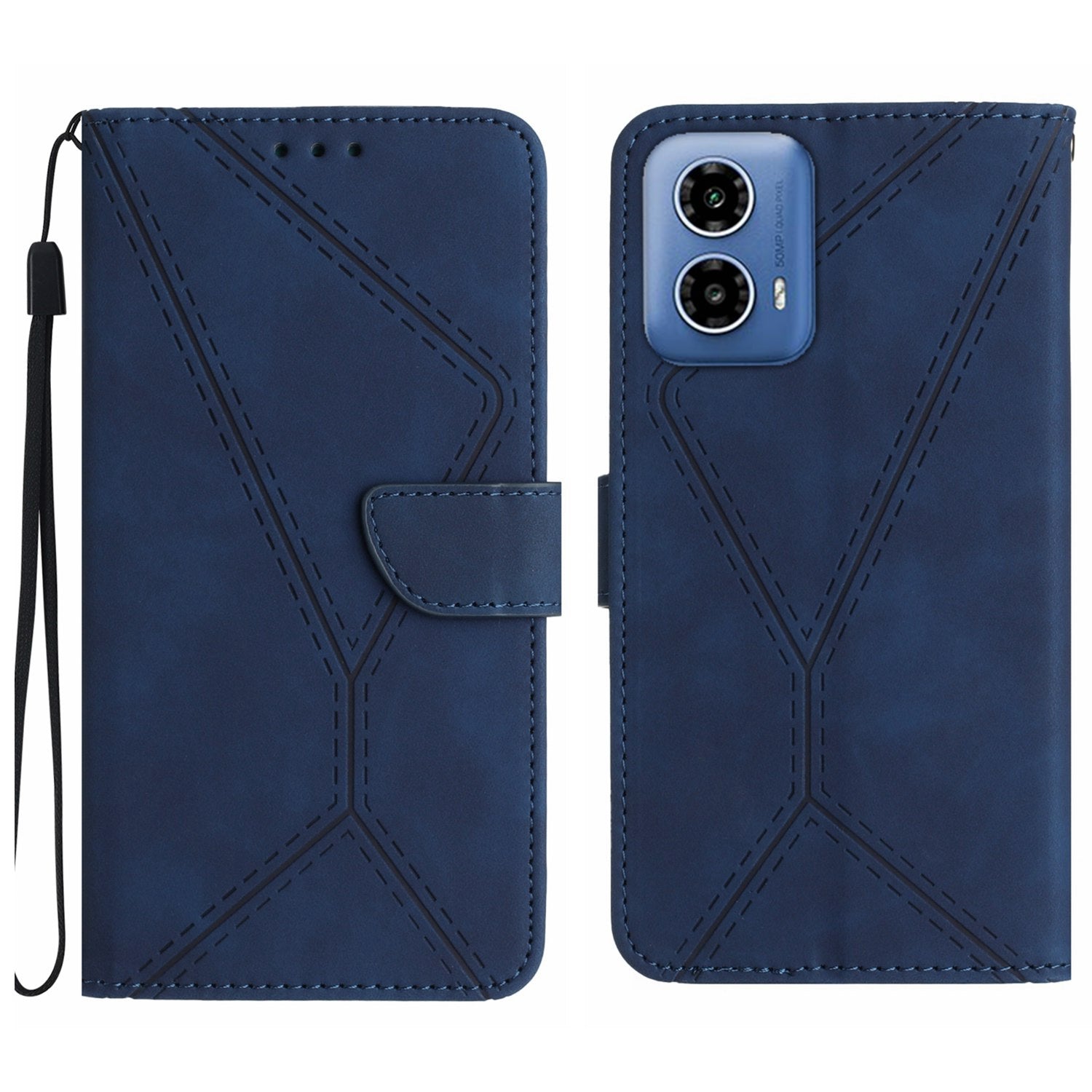HT05 For Motorola Moto G34 5G Case Skin-touch Leather Imprinted Lines Phone Cover - Brown