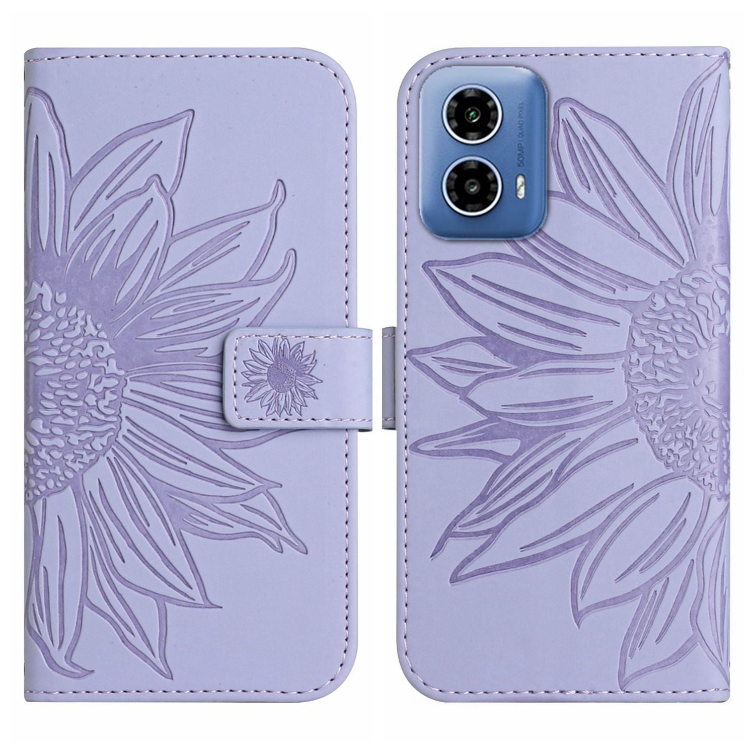 HT04 For Motorola Moto G34 5G Leather Case Sunflower Pattern Phone Cover with Crossbody Strap - Yellow