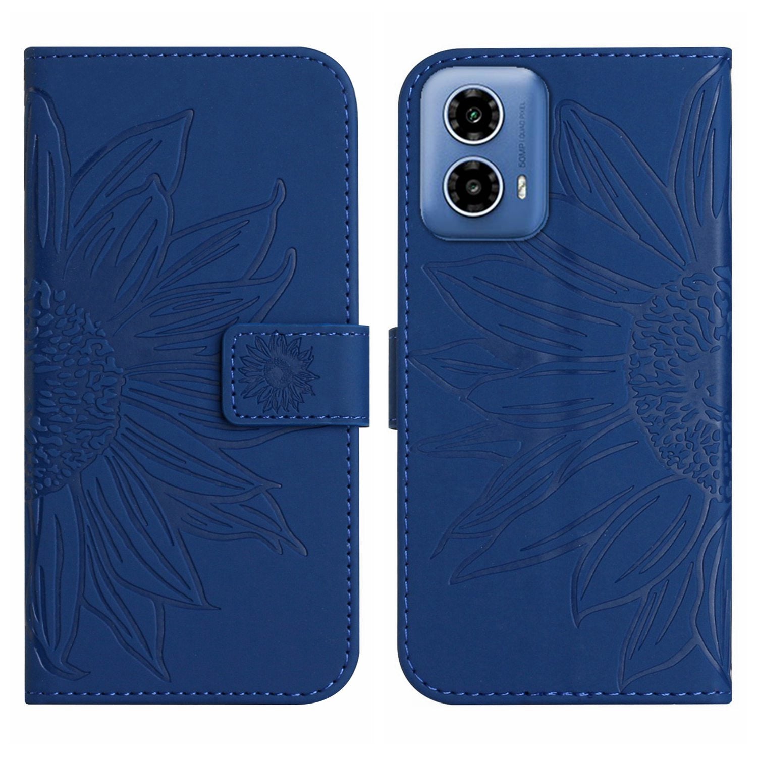 HT04 For Motorola Moto G34 5G Leather Case Sunflower Pattern Phone Cover with Crossbody Strap - Yellow