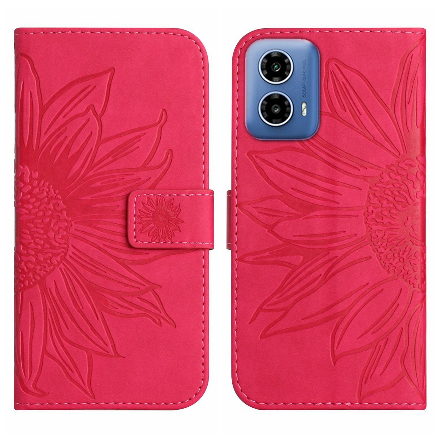 HT04 For Motorola Moto G34 5G Leather Case Sunflower Pattern Phone Cover with Crossbody Strap - Yellow