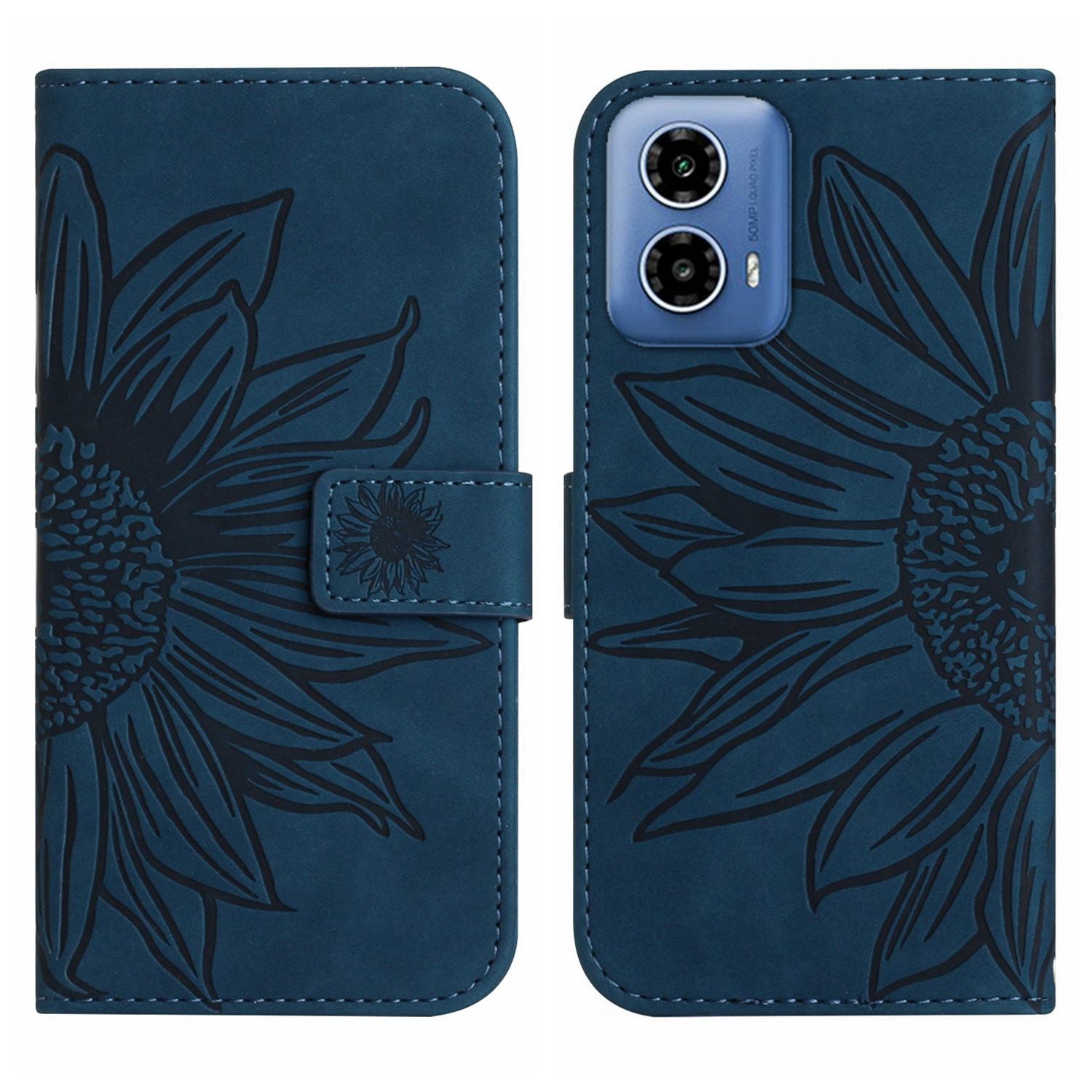 HT04 For Motorola Moto G34 5G Leather Case Sunflower Pattern Phone Cover with Crossbody Strap - Yellow