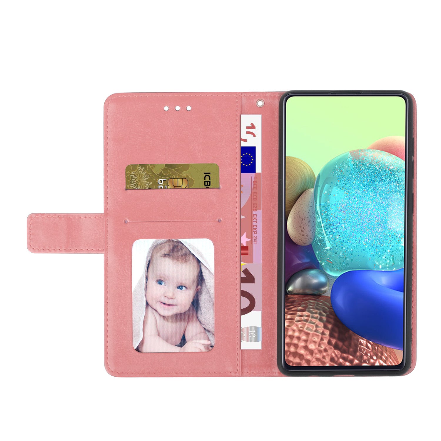 HT01 For Motorola Moto G34 5G Case Y-shaped Line Imprinted Leather Phone Protector - Pink