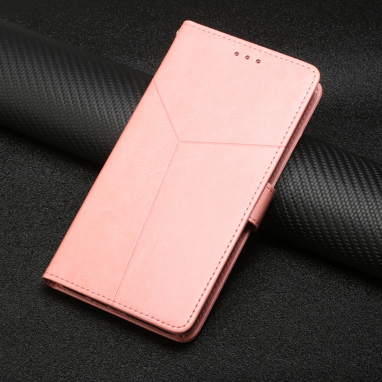 HT01 For Motorola Moto G34 5G Case Y-shaped Line Imprinted Leather Phone Protector - Pink