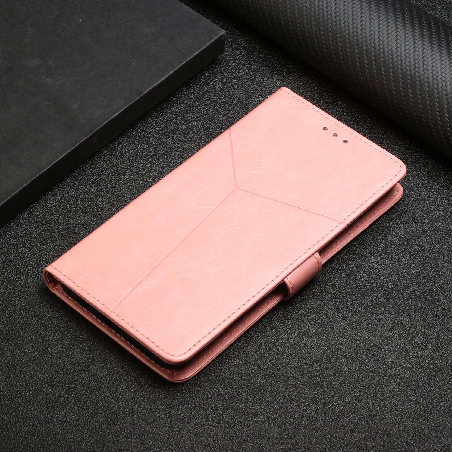 HT01 For Motorola Moto G34 5G Case Y-shaped Line Imprinted Leather Phone Protector - Pink