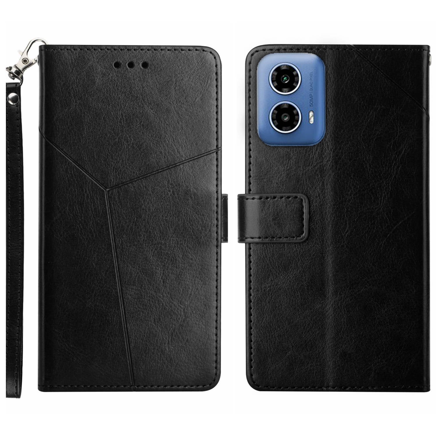 HT01 For Motorola Moto G34 5G Case Y-shaped Line Imprinted Leather Phone Protector - Pink