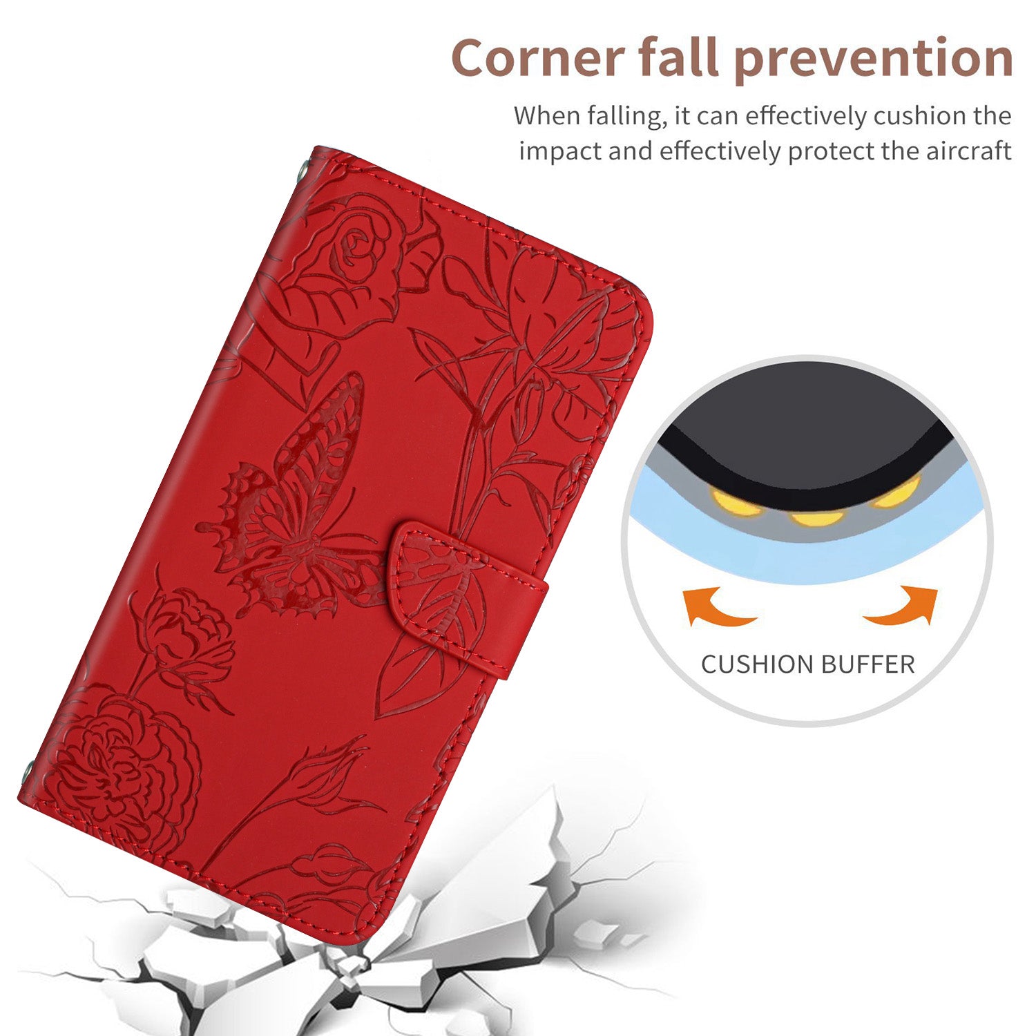 HT03 For Motorola Moto G34 5G Case Leather Butterfly Flower Pattern Cover with Hand Strap - Red