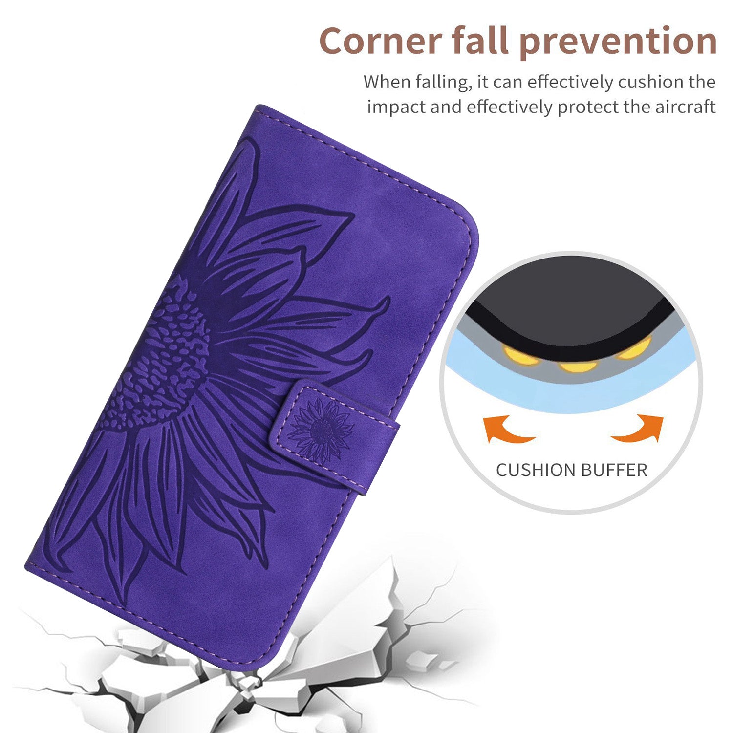 HT04 For Motorola Moto G34 5G Wallet Phone Folio Case Sunflower Pattern Imprinted - Dark Purple