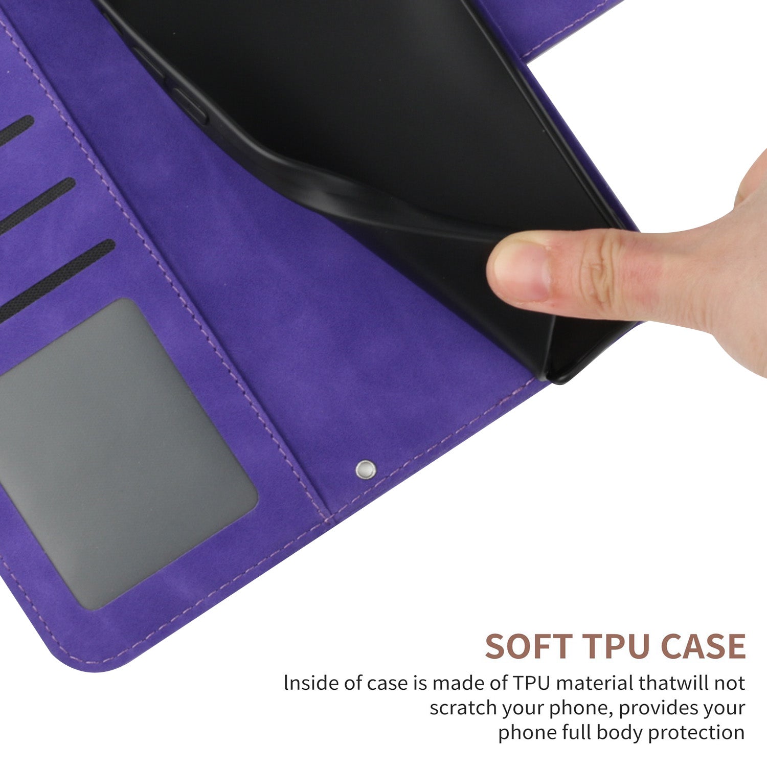 HT04 For Motorola Moto G34 5G Wallet Phone Folio Case Sunflower Pattern Imprinted - Dark Purple