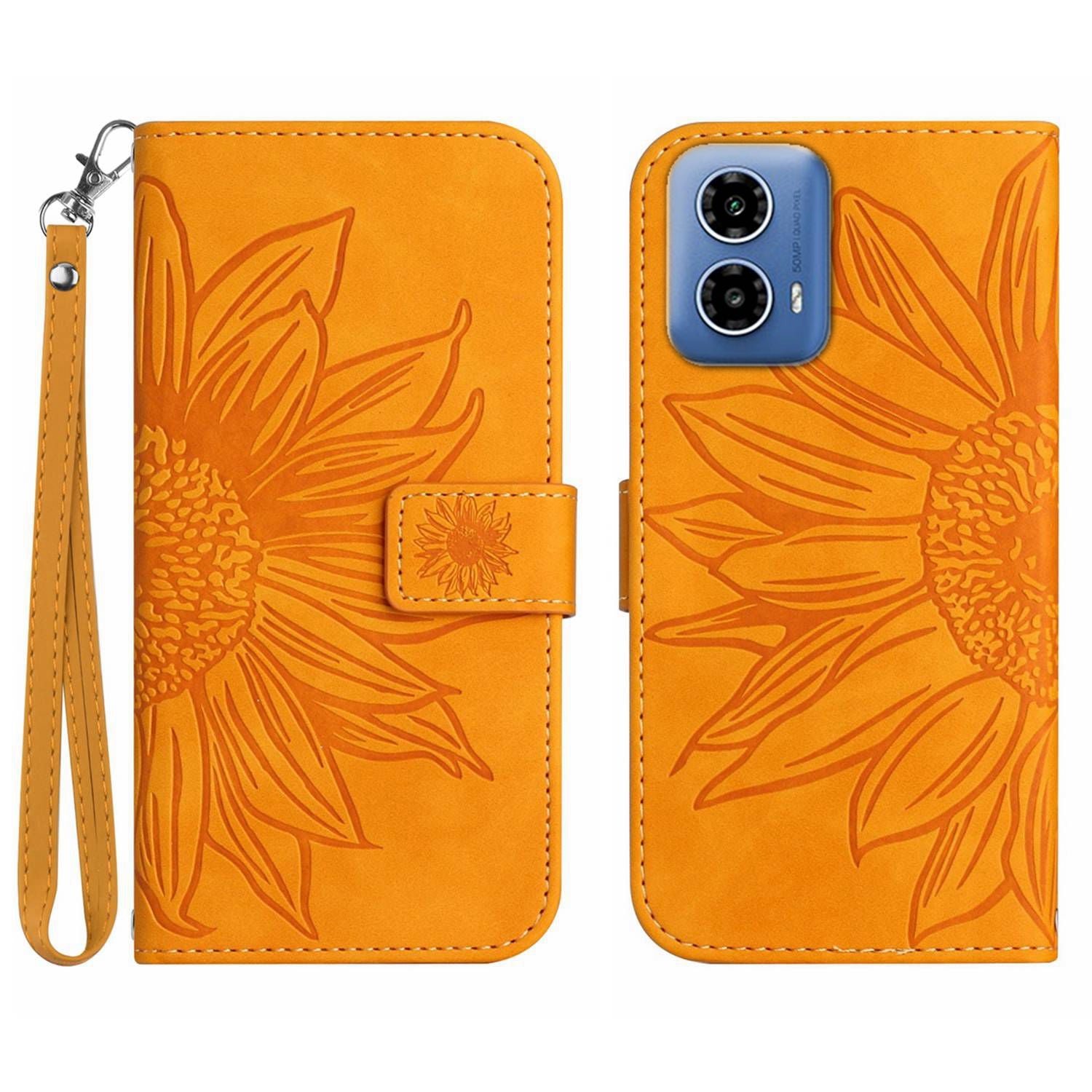 HT04 For Motorola Moto G34 5G Wallet Phone Folio Case Sunflower Pattern Imprinted - Dark Purple