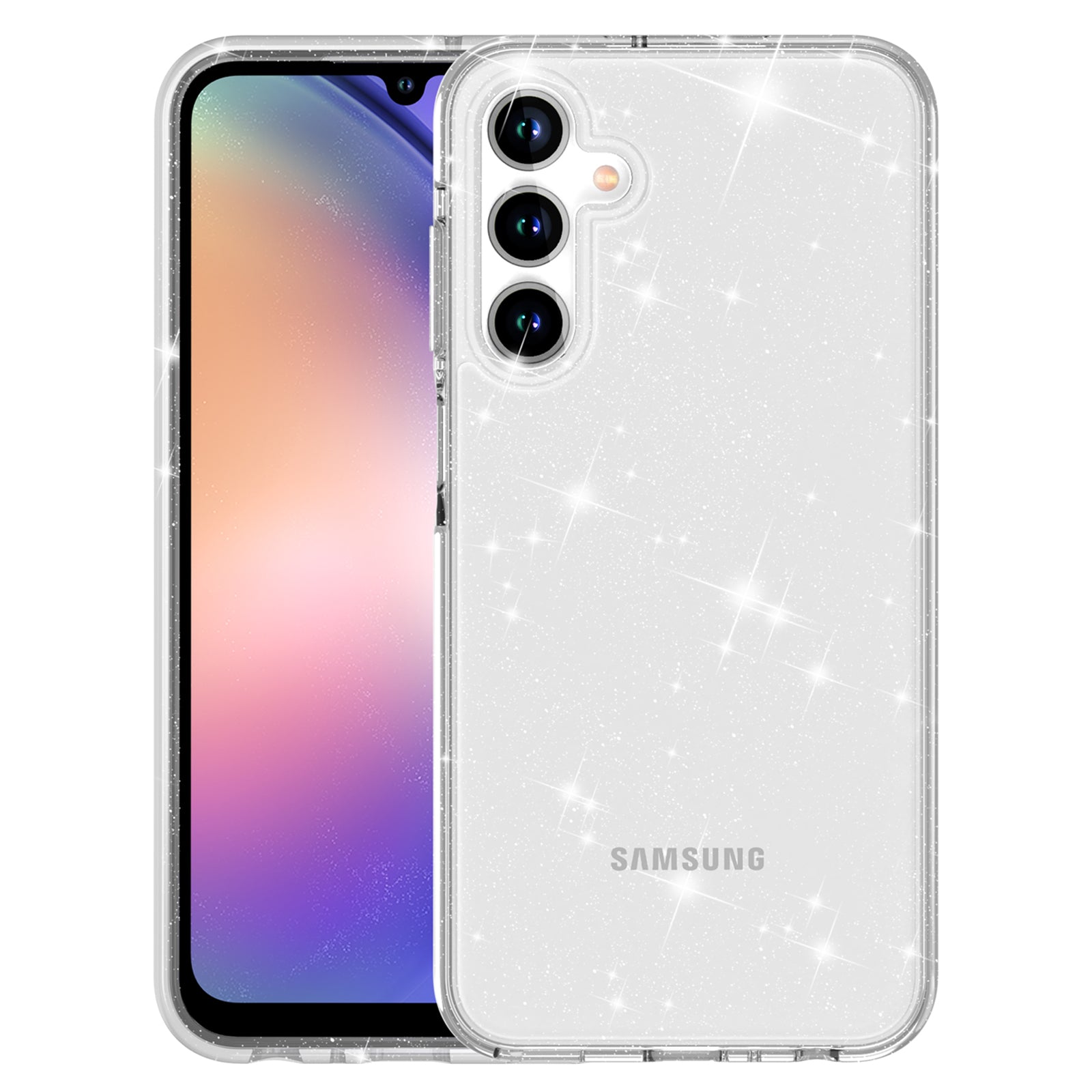 For Samsung Galaxy A25 5G (Global) (161.0 x 76.5 x 8.3mm) Phone Case Anti-scratch Sparkly Glitter PC+TPU Cell Phone Cover - White