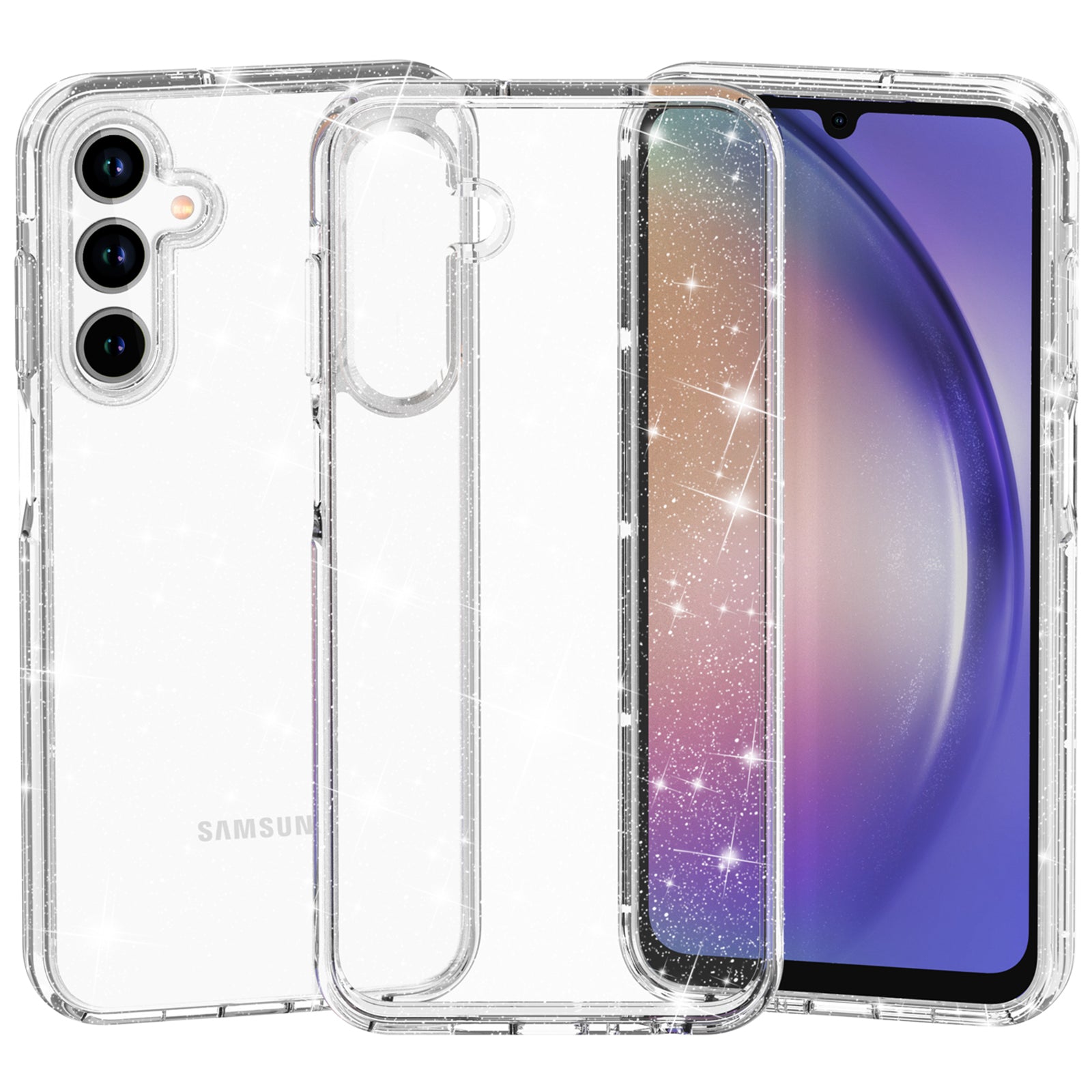 For Samsung Galaxy A25 5G (Global) (161.0 x 76.5 x 8.3mm) Phone Case Anti-scratch Sparkly Glitter PC+TPU Cell Phone Cover - White