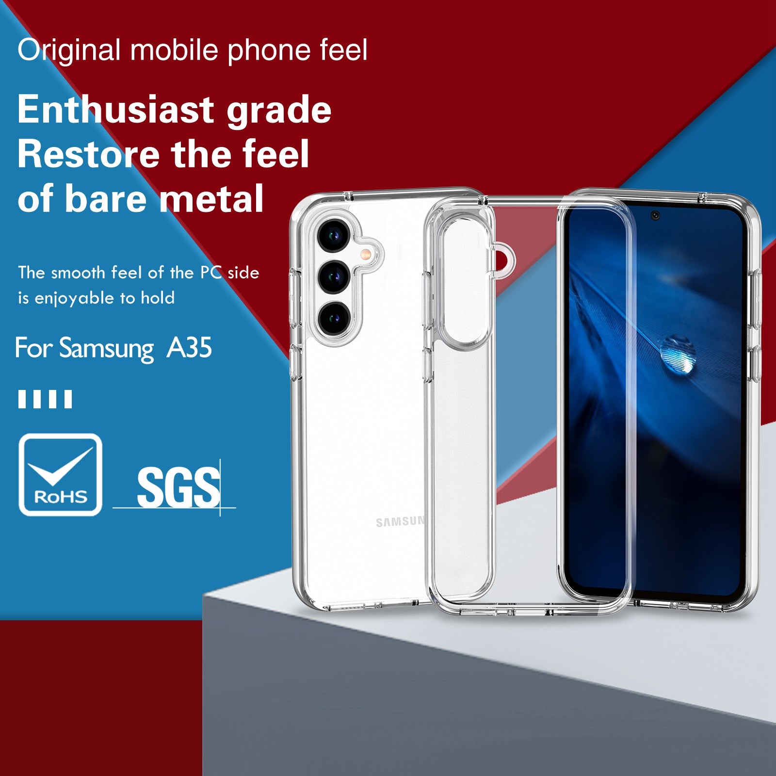 For Samsung Galaxy A35 5G Clear Case Hard PC + Soft TPU Anti-Scratch Phone Cover - Transparent