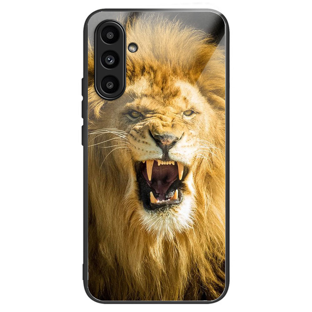 For Samsung Galaxy A14 4G / 5G Pattern Phone Case Tempered Glass Back TPU Bumper Hybrid Cover - Columns Crown