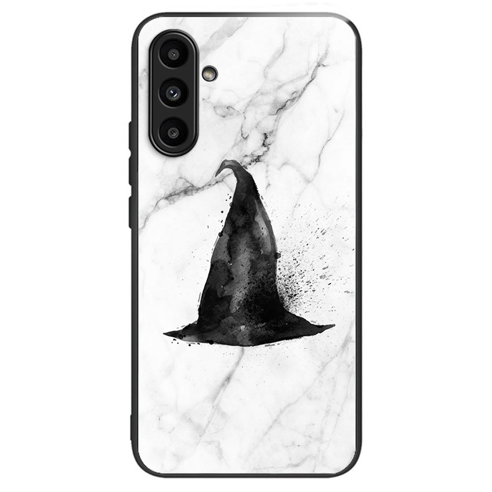 For Samsung Galaxy A14 4G / 5G Pattern Phone Case Tempered Glass Back TPU Bumper Hybrid Cover - Columns Crown