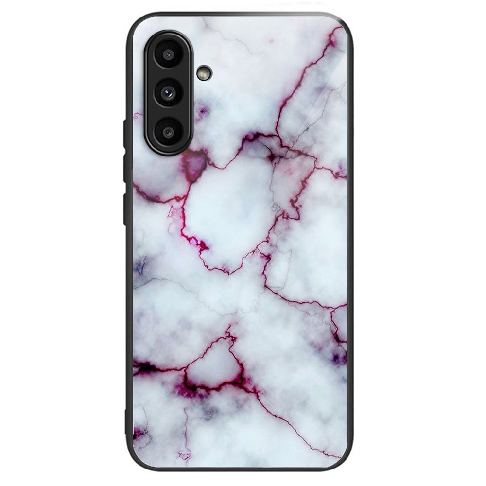 For Samsung Galaxy A14 4G / 5G Pattern Phone Case Tempered Glass Back TPU Bumper Hybrid Cover - Columns Crown