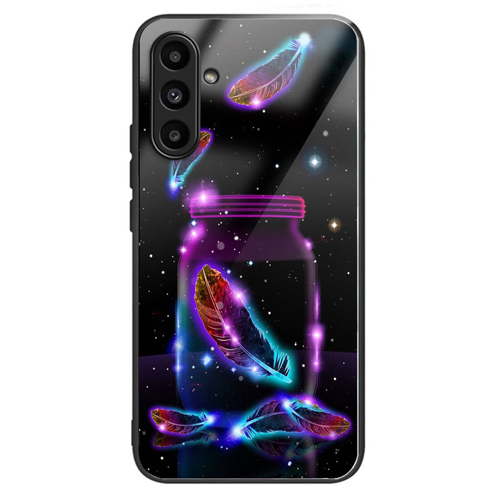 For Samsung Galaxy A14 4G / 5G Pattern Phone Case Tempered Glass Back TPU Bumper Hybrid Cover - Columns Crown