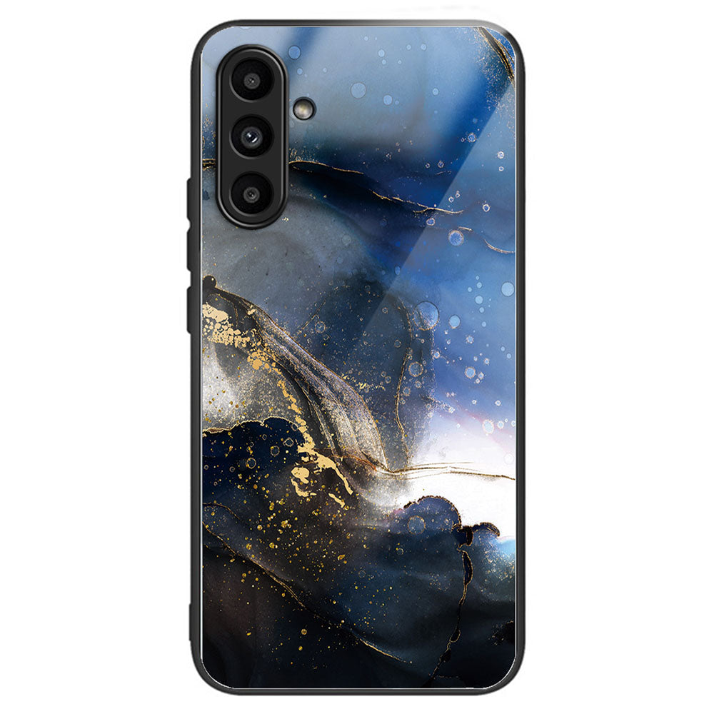 For Samsung Galaxy A14 4G / 5G Pattern Phone Case Tempered Glass Back TPU Bumper Hybrid Cover - Columns Crown