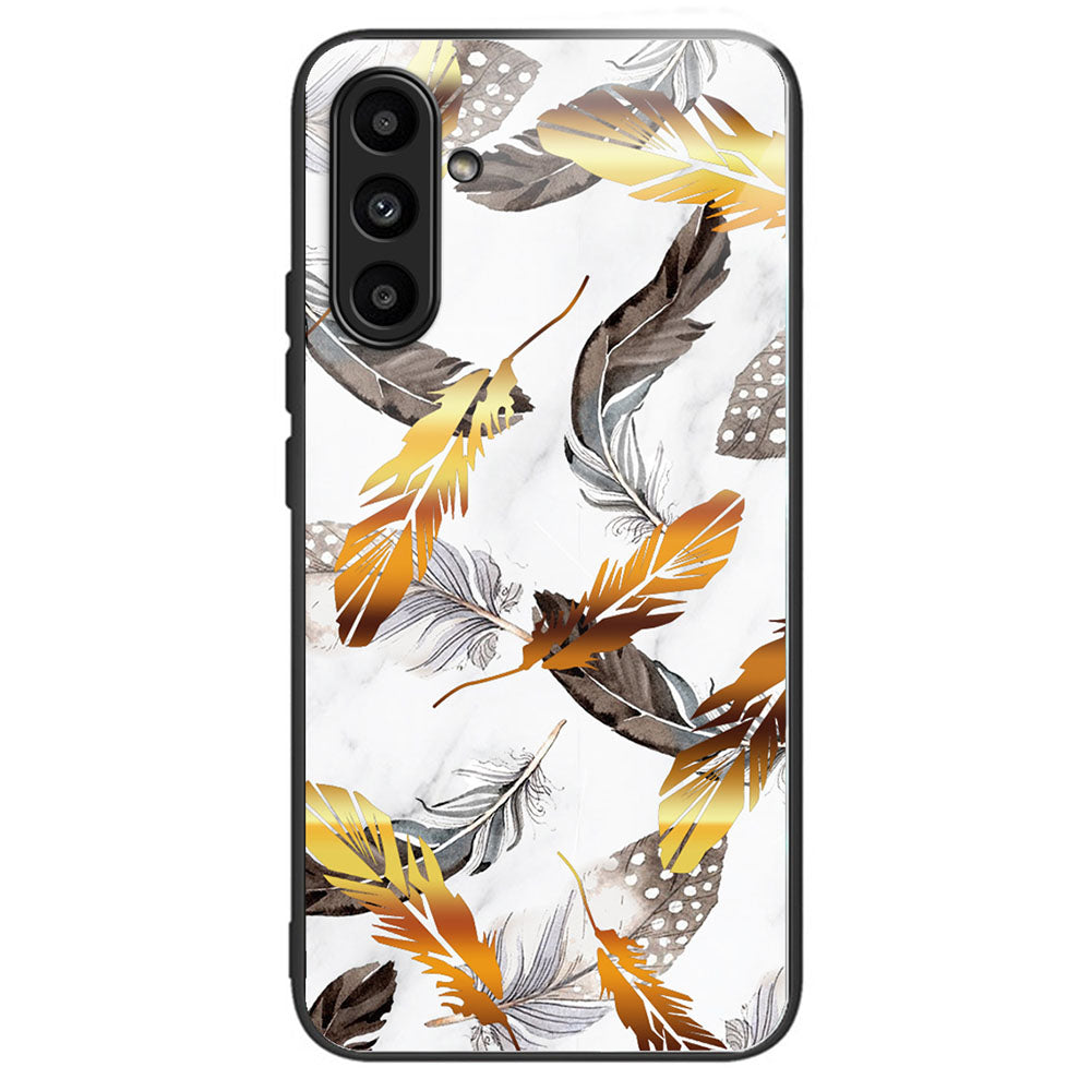 For Samsung Galaxy A14 4G / 5G Pattern Phone Case Tempered Glass Back TPU Bumper Hybrid Cover - Columns Crown