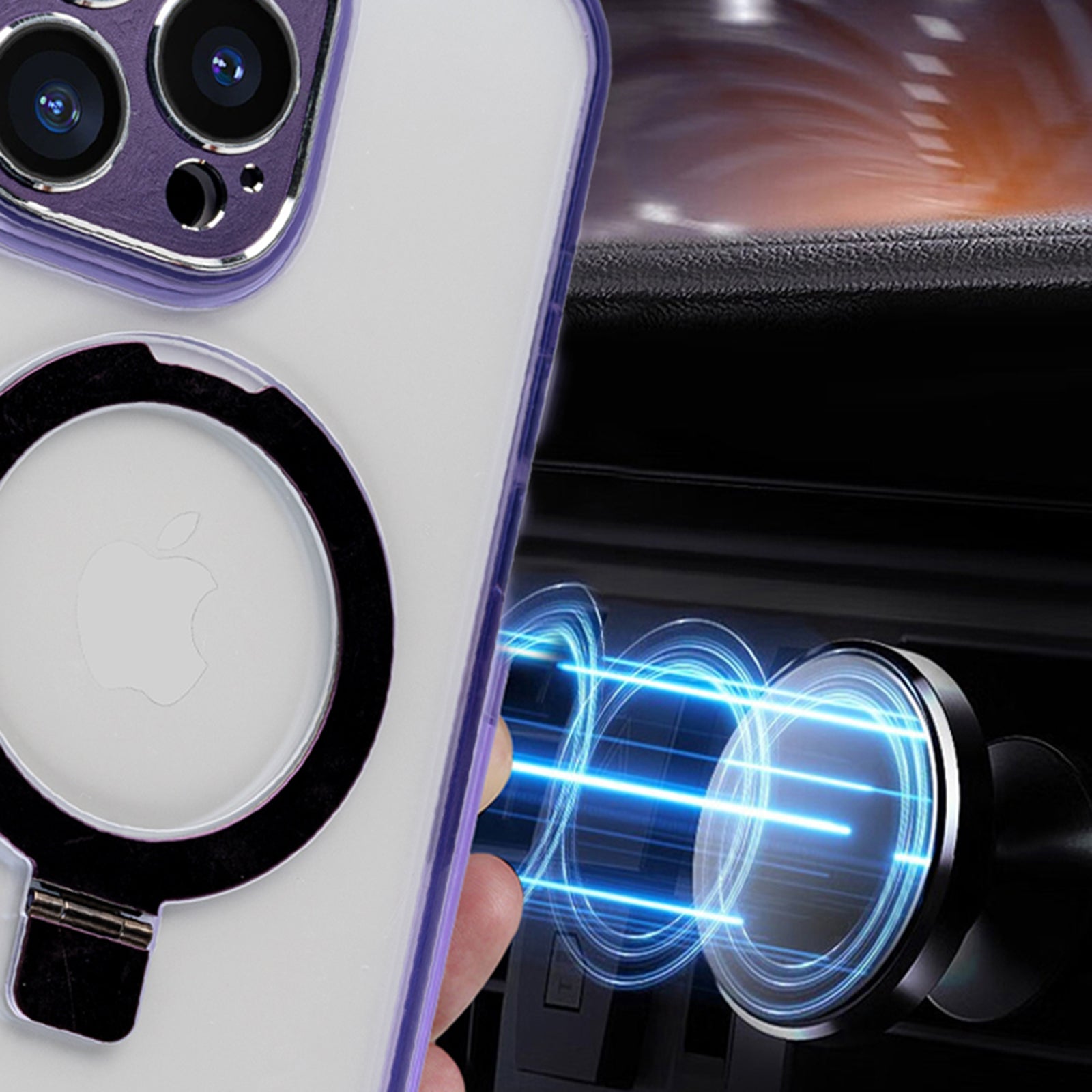 For iPhone 15 Pro Max Case Compatible with MagSafe TPU+PC Kickstand Phone Cover - Purple