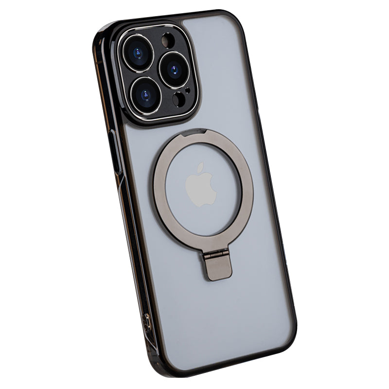 For iPhone 14 Pro Max Kickstand Case TPU+PC Phone Cover Compatible with MagSafe - Transparent Black
